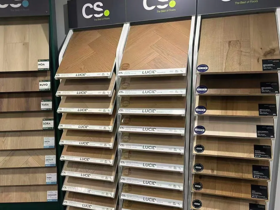 CS flooring sample racks in the T&F showroom.